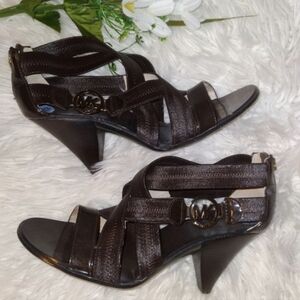❤️‍🔥Michael Kors Women's Size 7.5 Brown Strap 3" Heeled Sandals Zip Heels